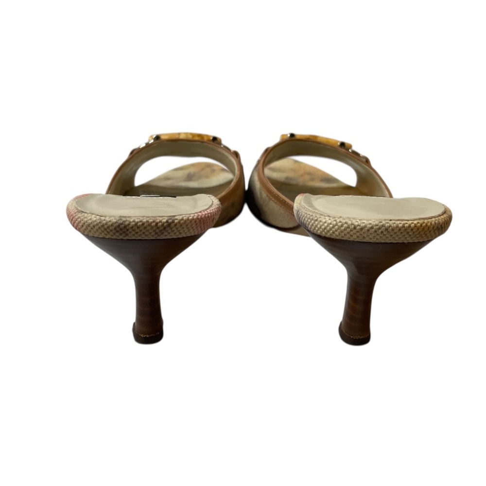 VANELI Tan/Beige Floral Canvas/Leather Slides Mules Heels Shoes - Size 8.5 Slim - Picture 10 of 16